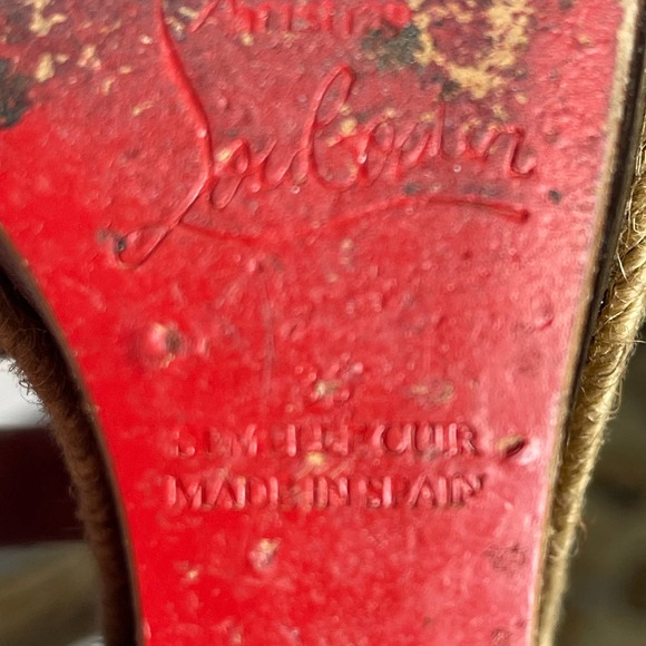 Christian Louboutin Metallic Bronze Leather Barcelona Wedge Sandals Size 35 - Picture 7 of 8